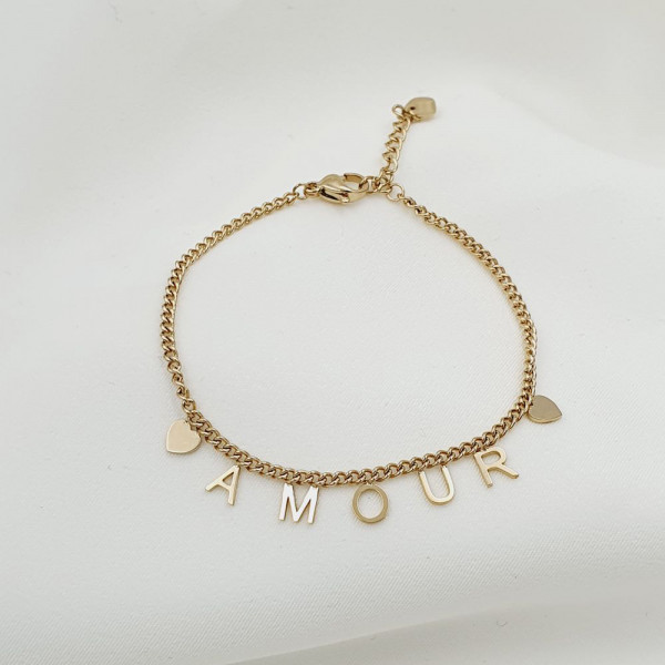 photo à plat d’un bijou Bracelet «Maxima» Réglable message amour acier doré inox